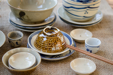 Asian vintage tableware. It's made by clay and very common in so