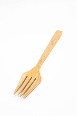 wooden fork isolated on white background