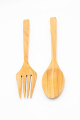 Wood fork and spoon isolated on white