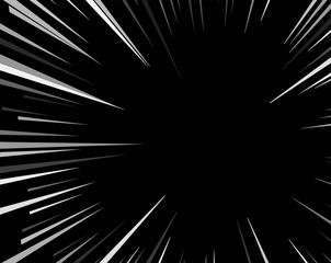 Comic book explosion superhero pop art style black and white radial lines background. Manga or anime speed frame