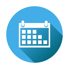 Calendar icon on blue round background, vector illustration. Flat style. Icons for design, website.