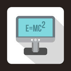 Computer monitor with the Theory of Relativity formula icon in flat style on a white background