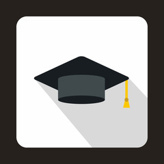 Graduation cap icon in flat style on a white background