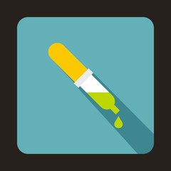 Pipette icon in flat style on a baby blue background