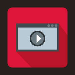 Video movie media player icon in flat style on a crimson background