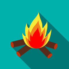 Campfire icon in flat style on a turquoise background