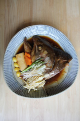 Fish head cooked soy sauce Japanese food