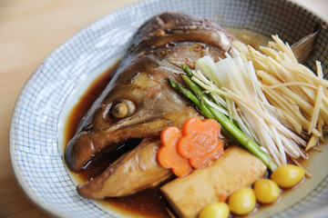 Fish head cooked soy sauce Japanese food