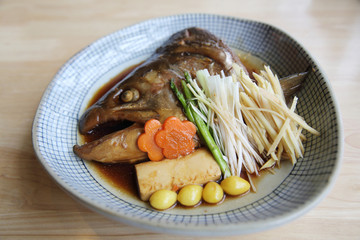 Fish head cooked soy sauce Japanese food