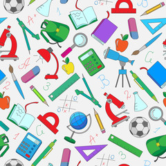 Seamless pattern on the theme of the school, a simple color icons on a light background