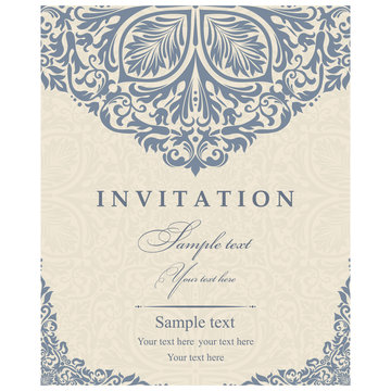 Wedding Invitation Cards Baroque Blue, Beige