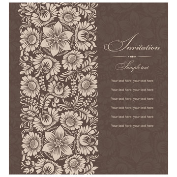 Wedding invitation. Greeting Card with Flowers in a folk style