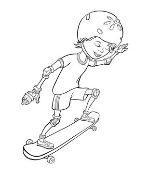 Happy cartoon skateboard boy