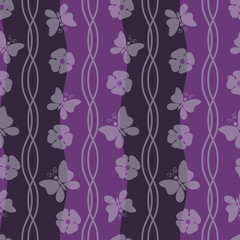 Flowers and butterflies, Dark seamless pattern with butterfly and floral silhouettes
