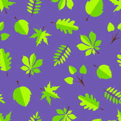 Leaves in flat design, Seamless pattern with abstract green leaves