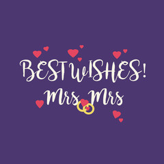 Obraz premium Cute green teal wedding congratulations greeting card for a gay couple