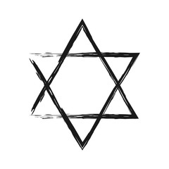 Symbol of Judaism. Star of David painted the broken brush. Isolated.