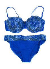 Blue swimsuit with a pattern.