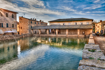 Bagno Vignoni, Siena, Tuscany, Italy: ancient thermal baths in the town square © ermess