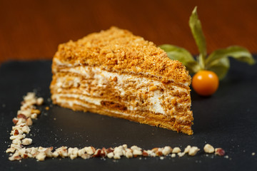 Beautiful piece of cake. An unusual dessert.
