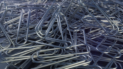 Paper clips on dark background 3d rendering