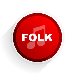 folk music flat icon with shadow on white background, red modern design web element