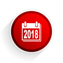 new year 2018 flat icon with shadow on white background, red modern design web element
