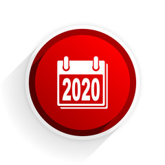 new year 2020 flat icon with shadow on white background, red modern design web element