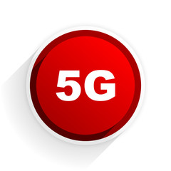 5g flat icon with shadow on white background, red modern design web element