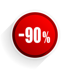90 percent sale retail flat icon with shadow on white background, red modern design web element