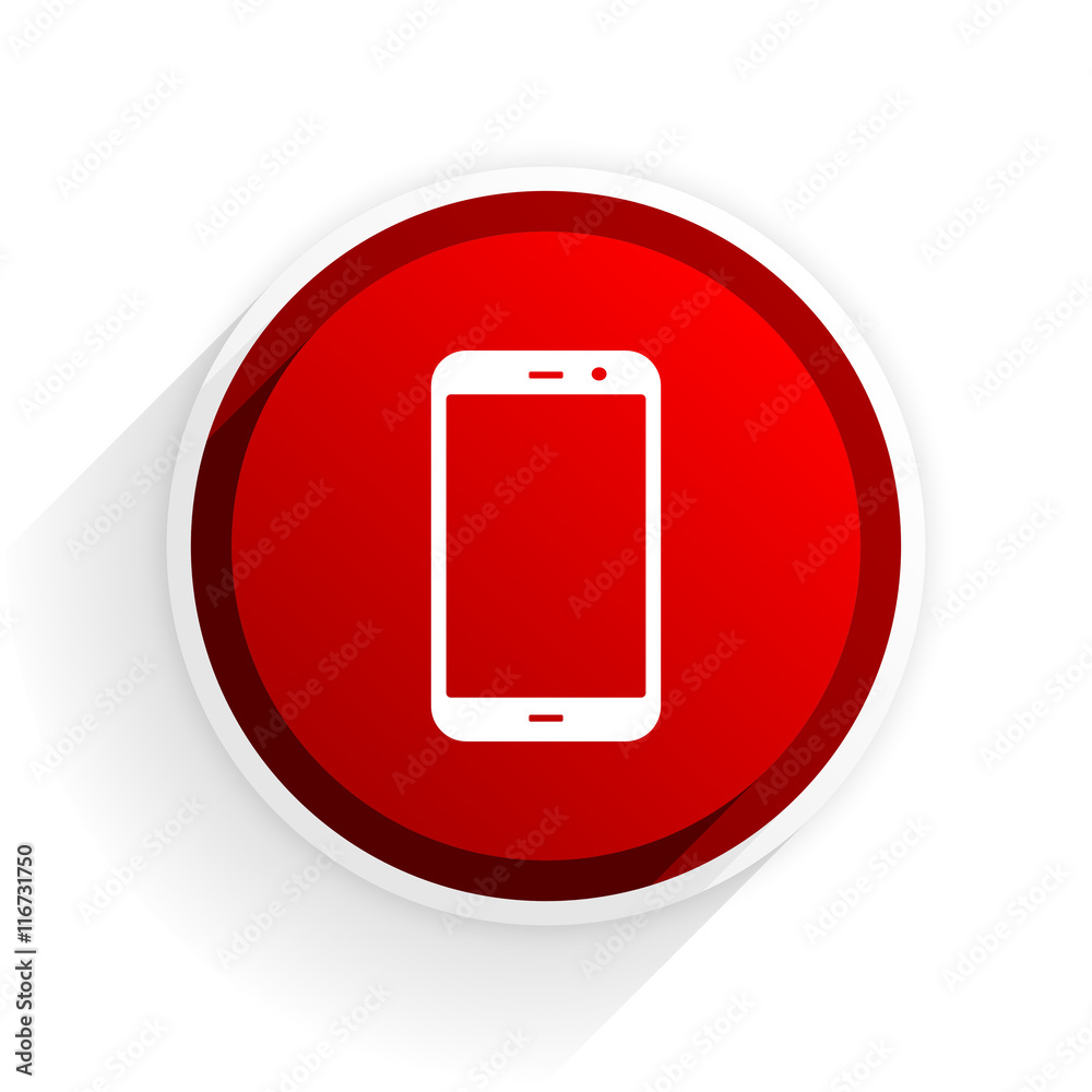 Poster smartphone flat icon with shadow on white background, red modern design web element