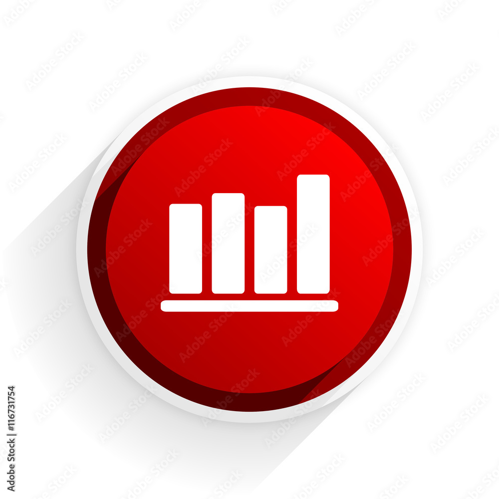 Poster bar chart flat icon with shadow on white background, red modern design web element