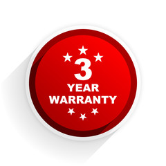 warranty guarantee 3 year flat icon with shadow on white background, red modern design web element
