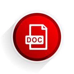 doc file flat icon with shadow on white background, red modern design web element