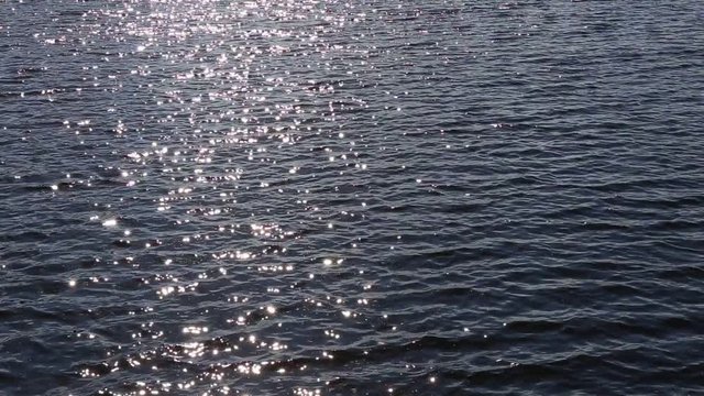 Sparkles and glitters on the water surface. Sunny lighting.
