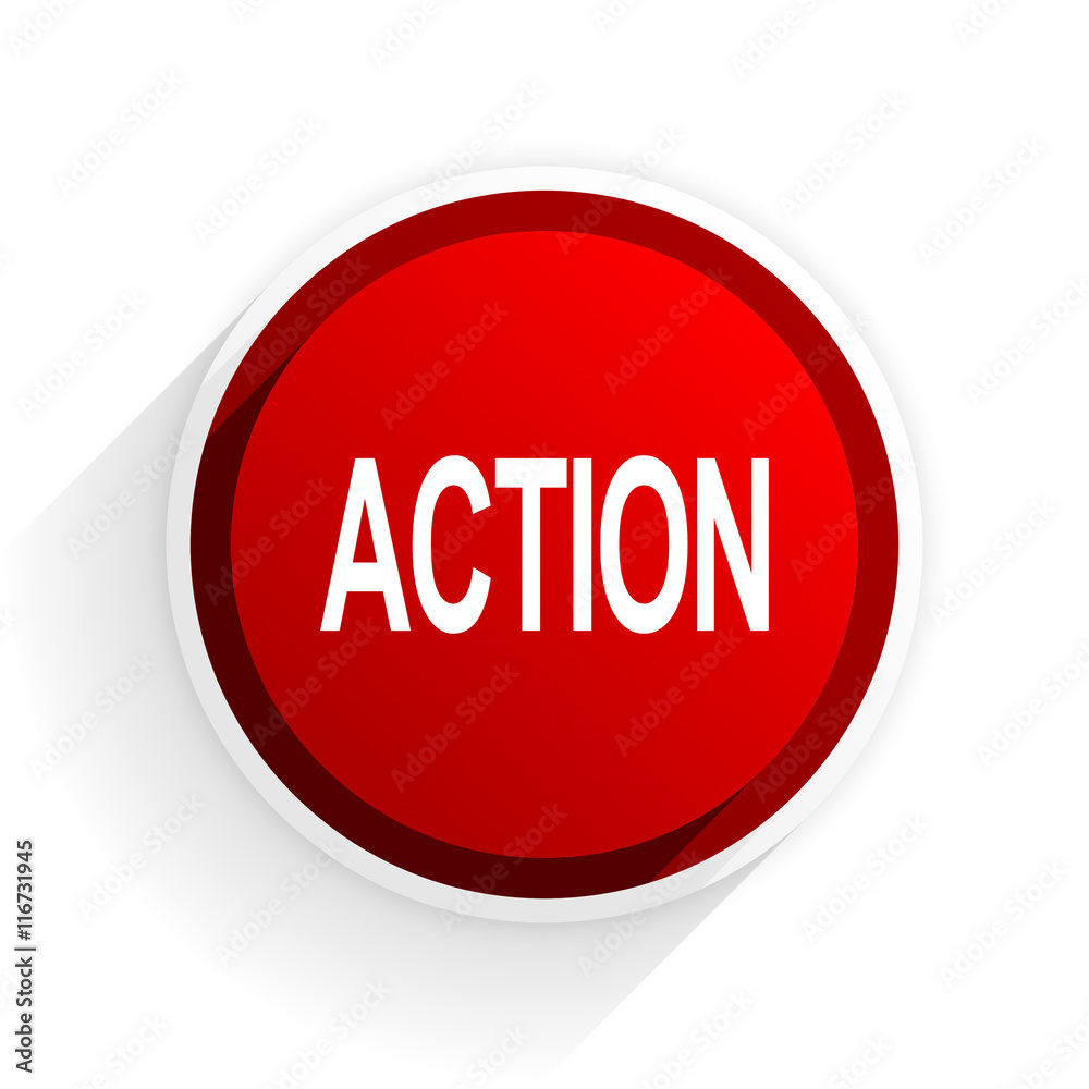 Aufkleber action flat icon with shadow on white background, red modern design web element