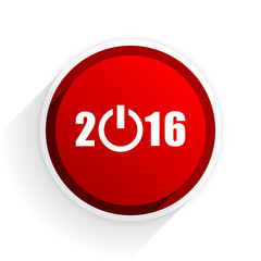 year 2016 flat icon with shadow on white background, red modern design web element