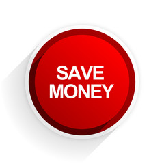 save money flat icon with shadow on white background, red modern design web element