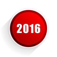 year 2016 flat icon with shadow on white background, red modern design web element