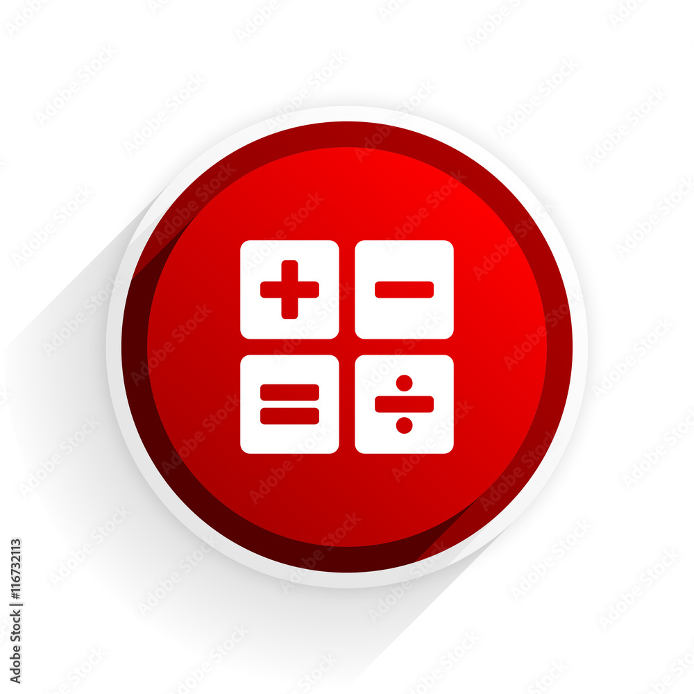 Poster calculator flat icon with shadow on white background, red modern design web element