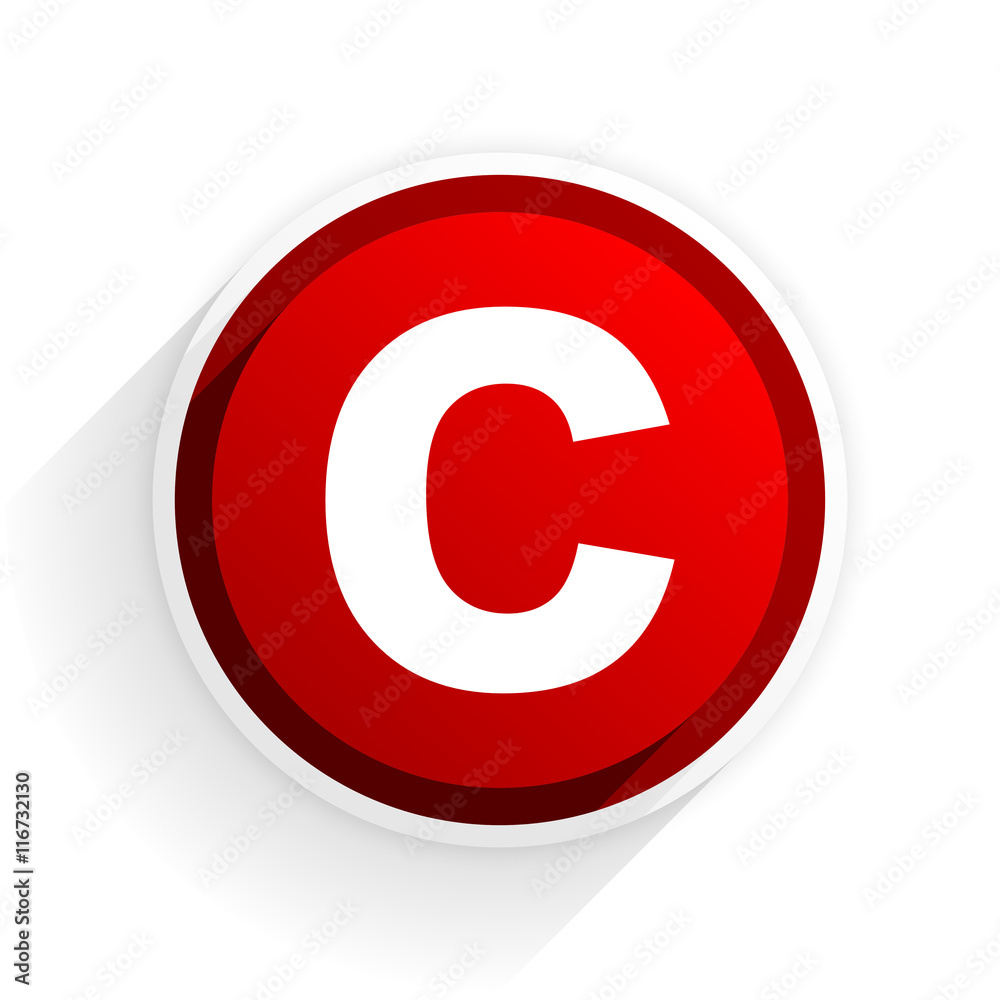 Poster copyright flat icon with shadow on white background, red modern design web element