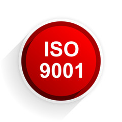 iso 9001 flat icon with shadow on white background, red modern design web element