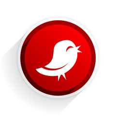 twitter flat icon with shadow on white background, red modern design web element