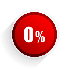 0 percent flat icon with shadow on white background, red modern design web element