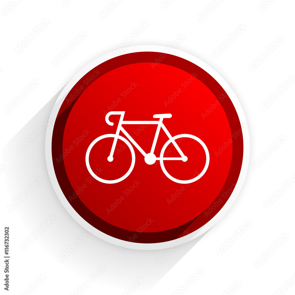 Poster bicycle flat icon with shadow on white background, red modern design web element
