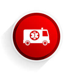 ambulance flat icon with shadow on white background, red modern design web element © Alex White
