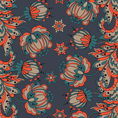 Elegance seamless pattern with ethnic flowers. 