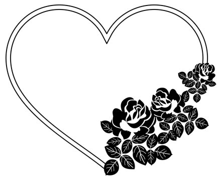 Heart-shaped silhouette frames with roses. Vector clip art