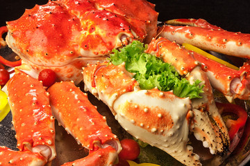 Red king crab served on big plate