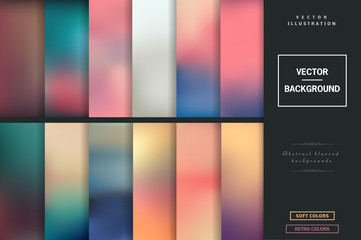 Abstract colorful blurred vector backgrounds. Elements for your website or presentation. Set with many beautiful colors gold, blue, red, yellow, pink, green, violet and many other colors and tones.